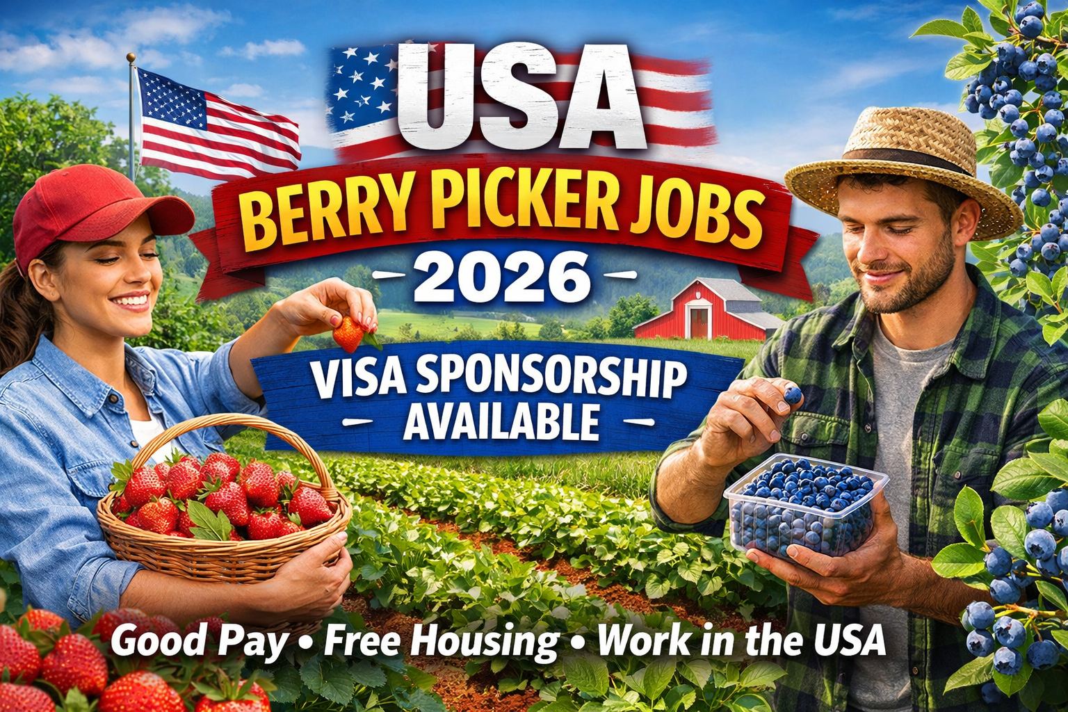USA Berry Picker Job with Visa Sponsorship 2026 offers international workers the opportunity to earn competitive wages, gain legal seasonal work experience, and live in the United States through employer-sponsored programs. This opportunity allows foreign workers to work on American farms, receive proper accommodation support, and explore short-term employment options while building international work exposure.